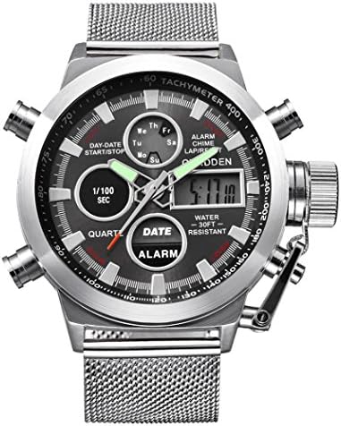 LMMVP Men's Watch Luxury Steel Band Dual Time LED Digital Sport Watch Analog Quartz Movt Wrist Watch Birthday Valentine's Day Gift