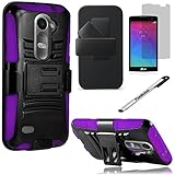 LG POWER CASE, Phonelicious® For LG POWER L22C (Straight talk) / LG LEON C40 (TMOBILE / METRO PCS) Xtreme Heavy Duty Hybrid Armor Dual Layer Rhino Kickstand Belt Holster Clip Combo Rugged Case Tuff + LCD Clear Screen Phone Protector Combo & Phonelicious® Pen Stylus (Purple Extreme)
