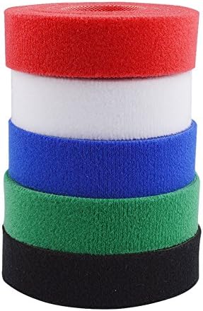 Fastening Tape Hook &amp; Loop Cable Ties Roll And Reusable Colored Cord Nylon Straps for Computer Wires Organizing 6.6 ft - A Pack of 5 Colors