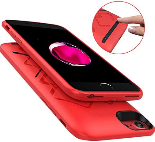 iPhone 8/7/6s/6 Battery Case, SmartElite 5000mAh Extended Battery Charger Case, Tartan Uneven Charger Case, Backup Power Bank Protective Battery Case Charging Case for iPhone 8/7/6s/6 (Chinese Red)