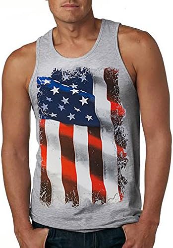 LAHOT American Collection for Men Graphic American Flag Muscle Tank, X-Large Heather Grey