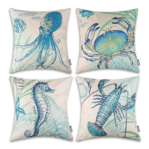 ONWAY Coastal Decor Nautical Theme Throw Pillow Covers 18x18 Sea