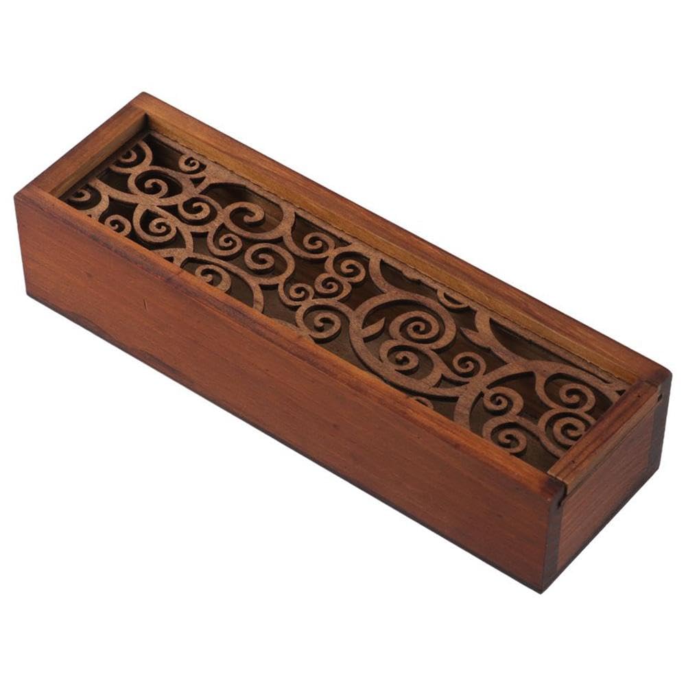 Photo 1 of allcoupon Wooden Storage Box with Removable Cover, Hollow Pull-out Box, Pine Desktop Stationery Storage