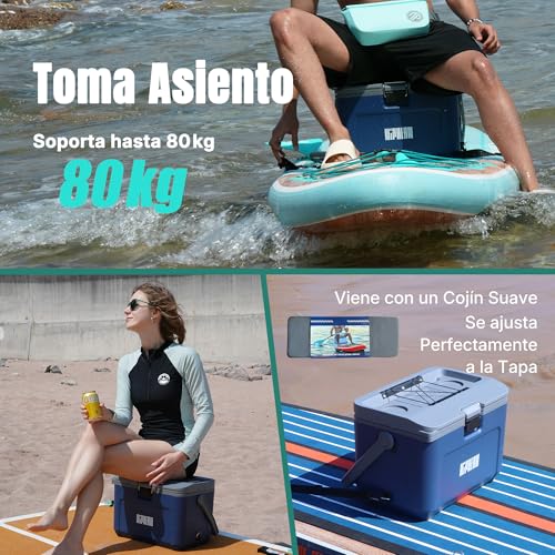 Niphean 4-Layer Insulated Paddle Board Thermal Box, 60 Hours Ice Retention, Seat Convertible to Paddle Board with D Ring, 15L Rigid Kayak Cooler for Camping