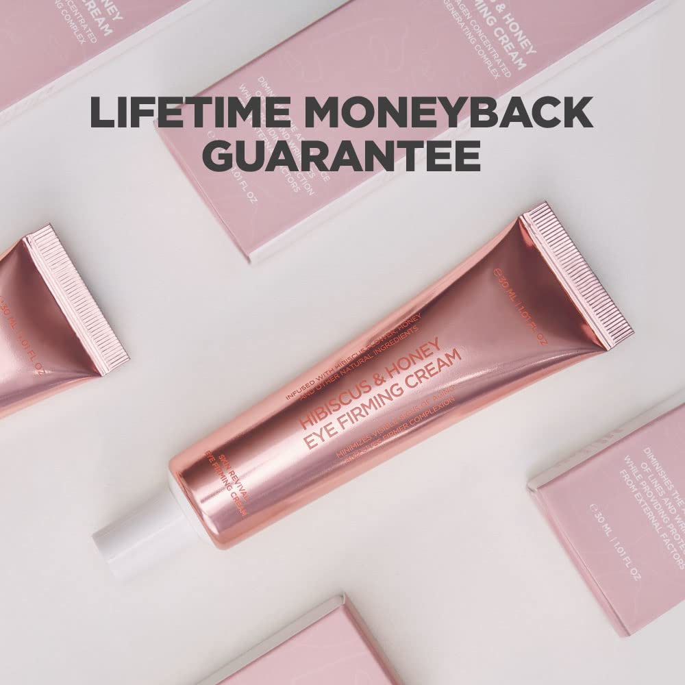 Hibiscus and Honey Eye Firming Cream with Hyaluronic Acid Skin Nourishing Complex | Hibiscus and Honey Firming Cream For Eye Puffiness, Dark Circles and Other Rejuvenating Skincare | Puffy Eyes Skincare for Sensitive and All Skin Type | Skin Reviving Eye Cream for Wrinkles Formulated with Hibiscus Flower, Honey and Other Natural Ingredients | Use with our Hibiscus and Honey Firming Cream and Serum