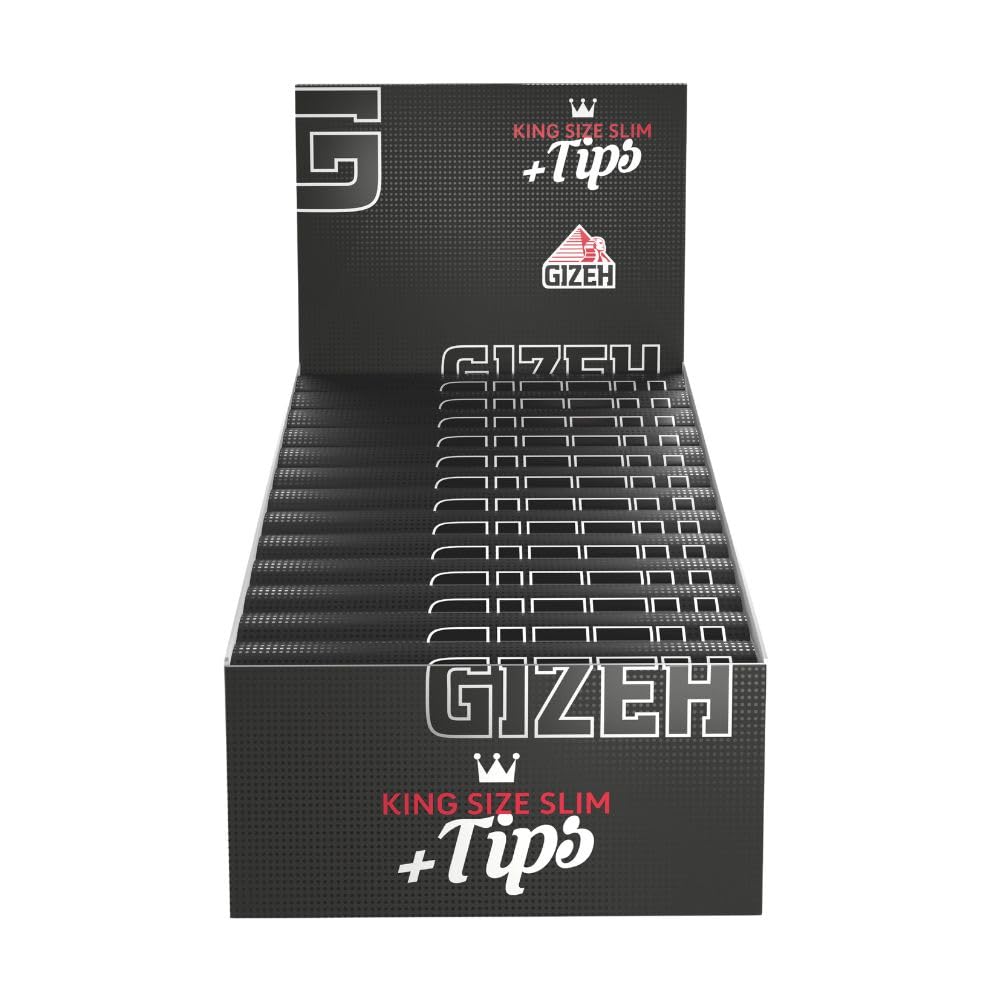 Gizeh Giza 15558 Black Long Paper King Size Slim – 25 BOOKLETS Plus Tips with 34 Paper Full Box Of 14 G/M2