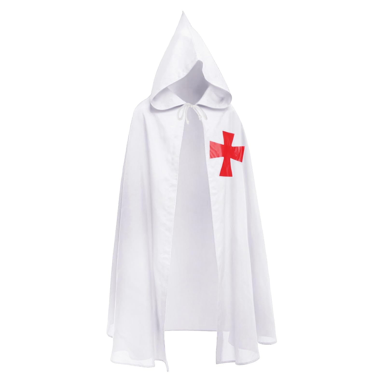 Men's Extra Large Halloween Cape Robe Medieval Warrier Role-play Outfit Hooded Knight Cape Cloak Comic Cosplay Costume for Halloween Party Fancy Dress, White