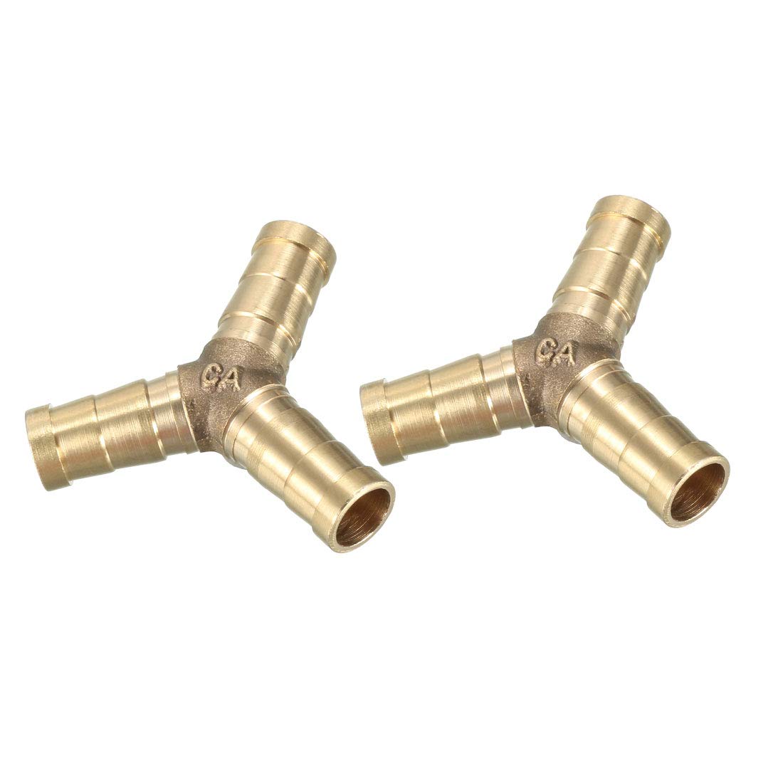 sourcing map 10mm Brass Barb Hose Fitting Tee Y-Shaped 3 Way Connector Adapter Joiner 2pcs