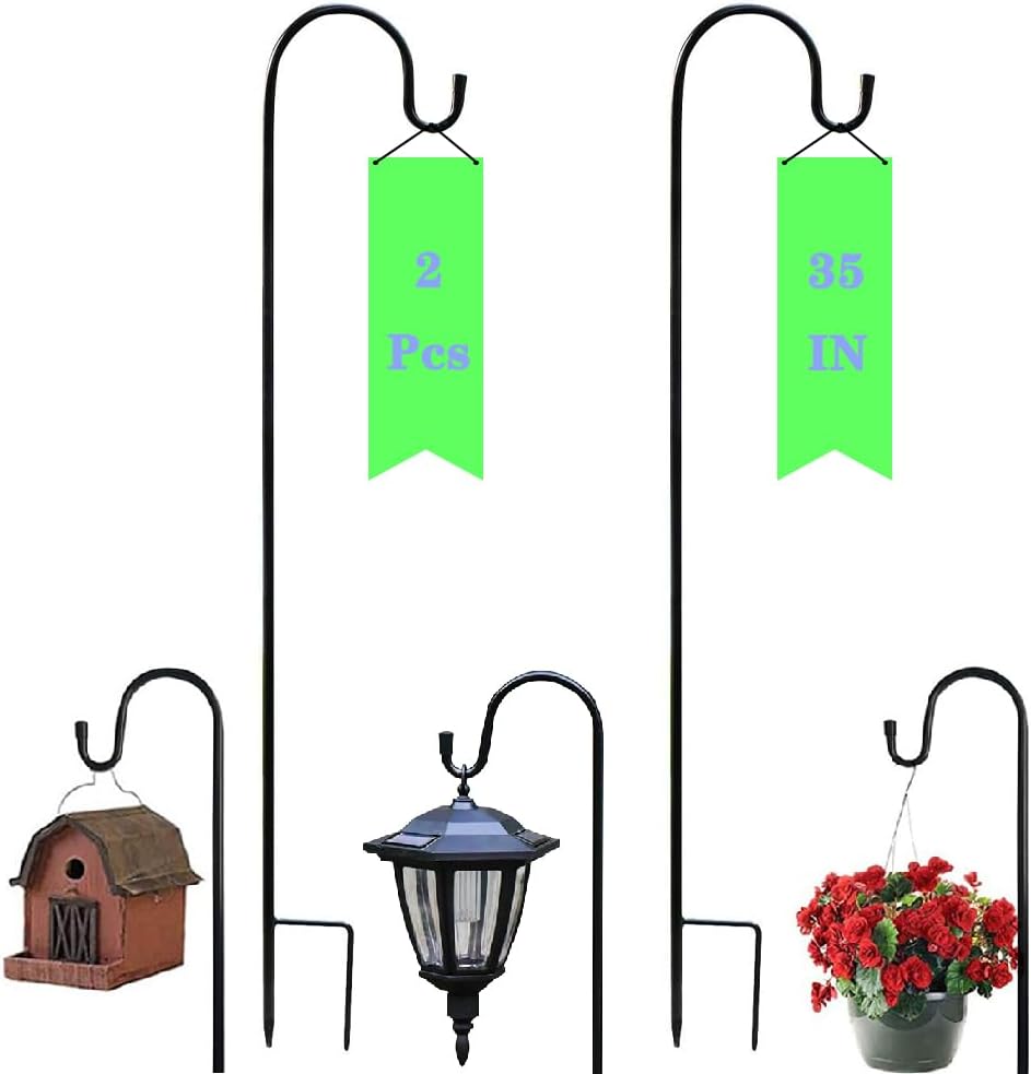 Outdoor Shepherd's Hooks - Rictine 2 Pack Shepherds Hooks for Outdoor, 35 inch Garden Bird Feeder Pole for Hanging Bird Feeder, Outside Hook for Hanging Solar Light Lanterns,Plant Baskets,Outdoor Plant Hanger Hook,Wedding Décor
