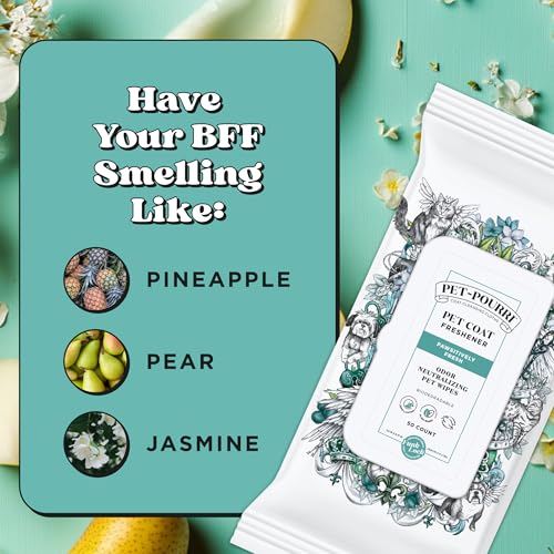 POO-POURRI PAWSITIVELY FRESH DEODORIZING PET WIPES – QUICK CLEANING WIPES FOR DOGS & CATS – PLANT BASED INGREDIENTS – VET RECOMMENDED – CLEANER ODOR REMOVER WIPES FOR PAW, FUR & SKIN SOOTHING