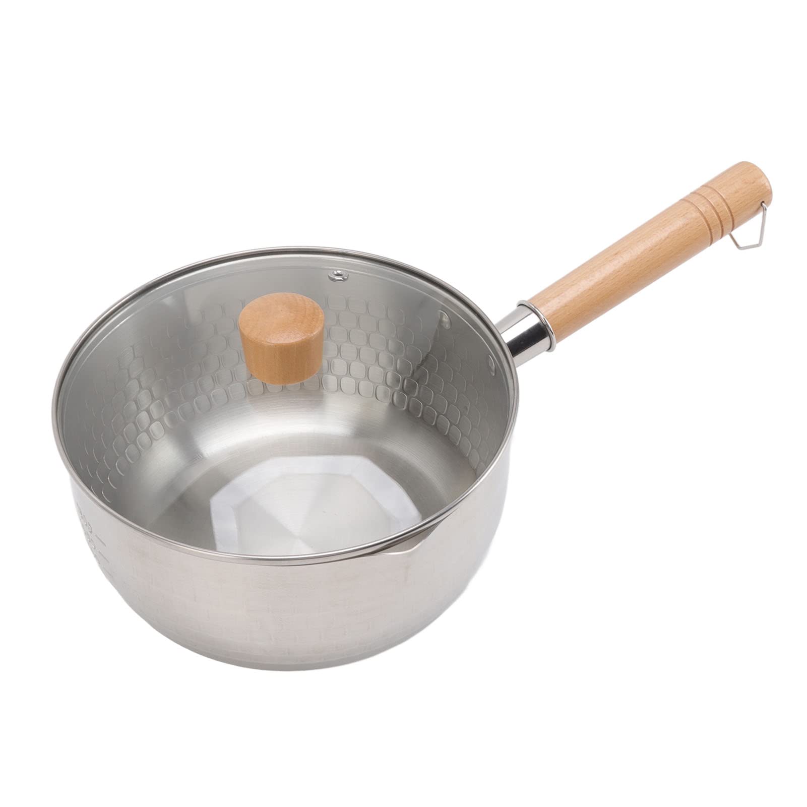 Gavigain Japanese Saucepan, Saucepan Stainless Steel with Lid and Wooden Handle Traditional Japanese Saucepan Non Stick Saucepan Sauce Pan for Ramen, Tempura Pot, Milk