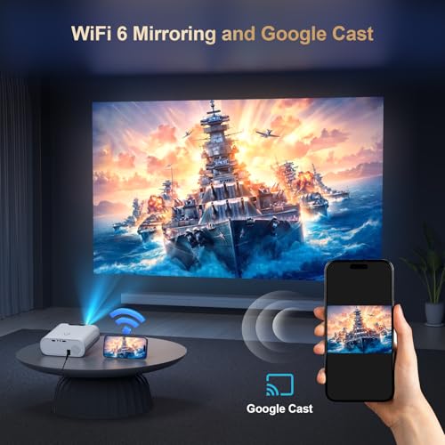 [Built-in Apps/GoogIe TV] Smart Projector 4K Supported, Goiaey C26 Mini Projector with HDR 10, WiFi Cast, GoogIe Voice, Native 1080P Portable Projector for Outdoor Movie/Home Theater