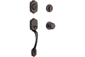Kwikset Belleview Front Door Lock Handle and Deadbolt Set, Entry Handleset Exterior with Interior Door Knob, Venetian Bronze, Pick Resistant SmartKey Rekey Deadbolt Security, Brown