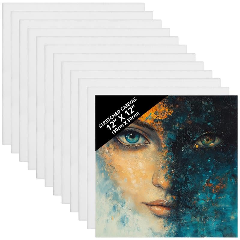 Belle Vous 7 Pack Blank Canvas - 30 x 30cm (12 x 12 inches) - Pre Stretched Square Canvas Panel Boards - Suitable for Acrylic and Oil Painting Also for Sketching and Drawing
