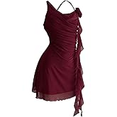 GORGLITTER Women's Flower Strapless Halter Bodycon Mini Dresses Elegant Classy Y2K Mesh Tassel Backless Summer Sundress