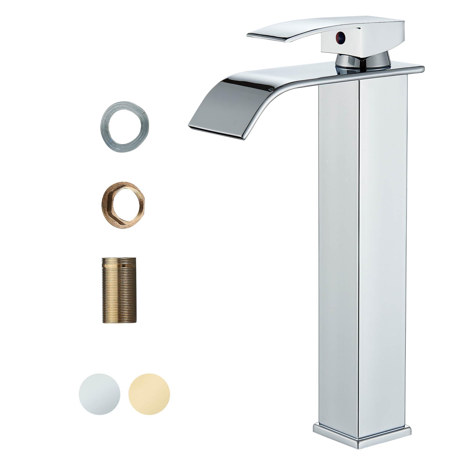 Onyzpily Basin Taps Tall Basin Mixer Tap Bathroom Waterfall Sink Tap Single Lever Brass Cold and Hot Modern Style Design Chrome High