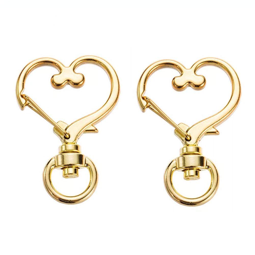 12Pcs Heart Shape Metal Keychain Keyring 360 Degrees Swivel Lobster Clasp Snap Hook for Making Key Ring Pendant, Bags Pendant and Other Accesspries (Gold)