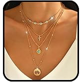 Aularso Gold Layered Necklaces for Women Boho Long Turquoise Necklace Multilayer Necklace Coin Pendant Necklaces Jewelry