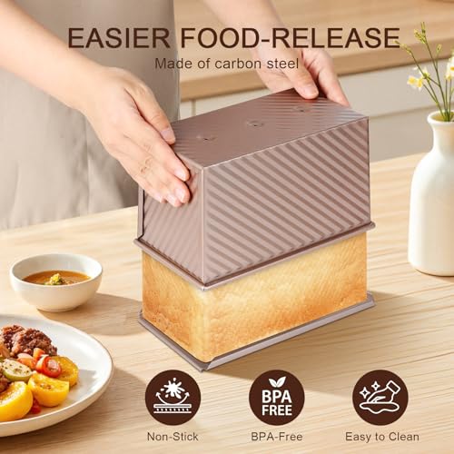VINATO Set of 2 Bread Mould in Cassette, 21 x 12 x 11.7 cm + 19 x 9.5 x 8 cm Bread Mould with Carbon Steel Lid