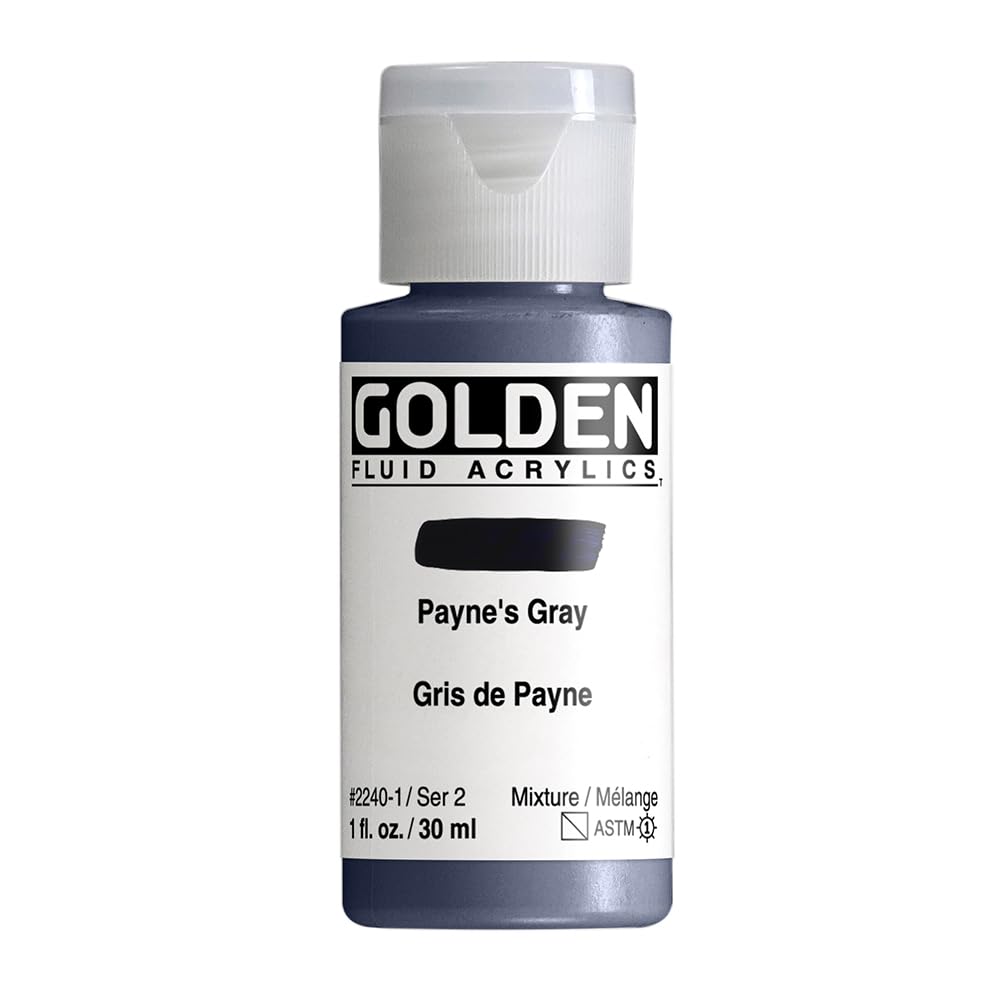 GOLDEN Fluid Acrylics Payne's Gray 1 fl oz | Professional Semi-Transparent Acrylic Paint