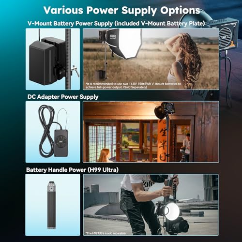 SIRUI C300XII 310W Bi-color COB Video Light, 0.96kg Bowens Mount Lamp, 2700K - 6500K, CRI 96+, Support V-Mount Battery and AC/DC Power, App Control for Photography and Photo Studio