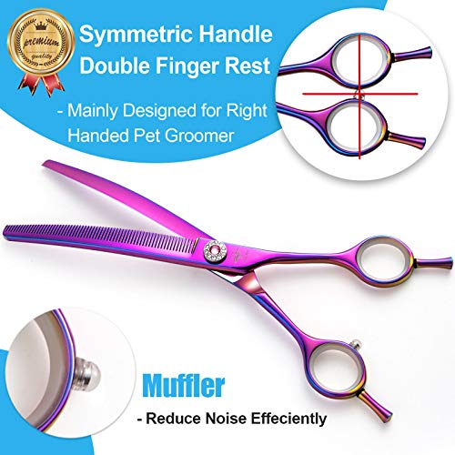 7 Inch Downward Curved Dog Grooming Scissors Thinning Texturizing Shears Professional Safety