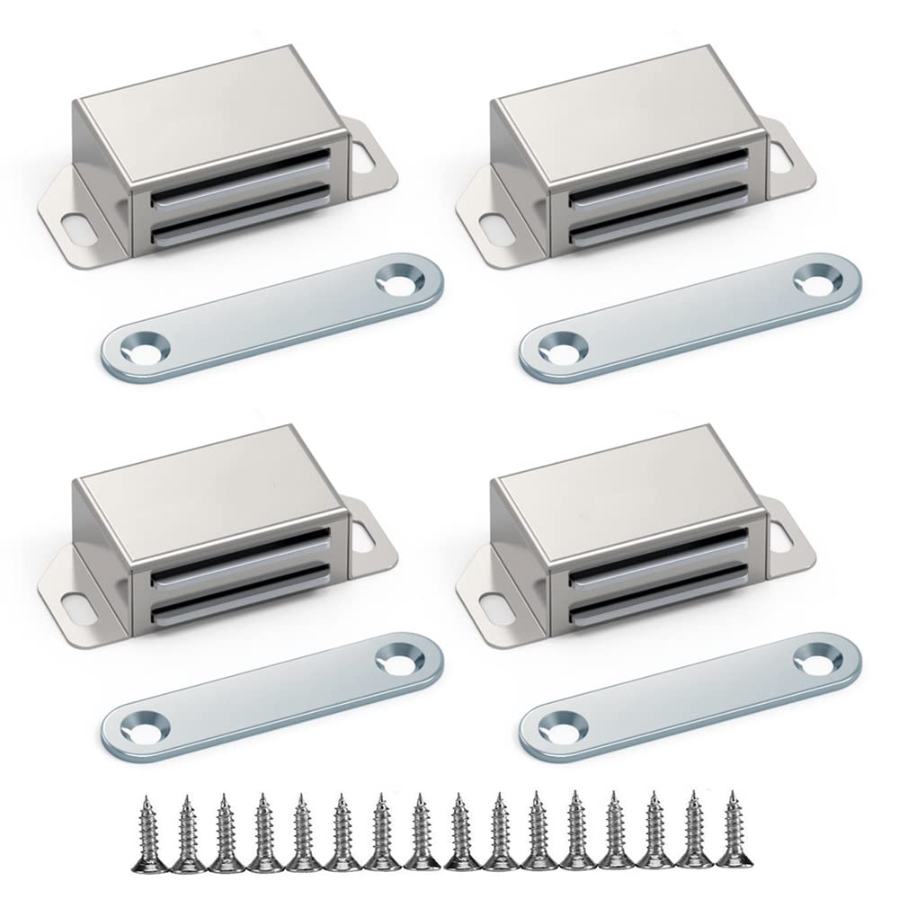 Magnetic Door Catch 4 Pack Cupboard Door Magnets Stainless Steel Drawer Magnet Cabinet Latches for Kitchen Bathroom Drawer Closet with 16 Screws
