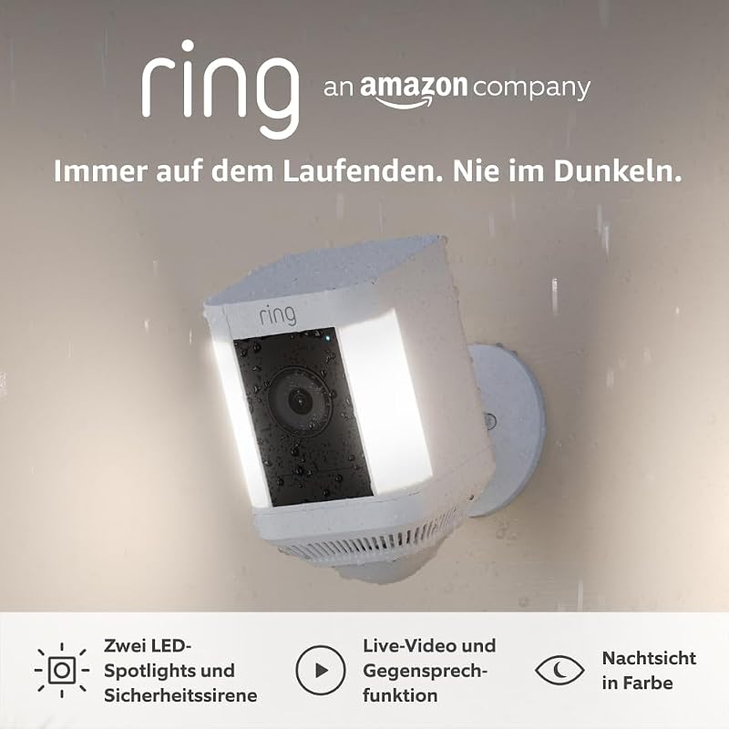 Spotlight Kamera Plus Akku (Spotlight Cam Plus) | Überwachungskamera aussen mit WLAN, HD-Video, LED-Strahler, Nachtsicht, Bewegungserfassung & Sirene | Alexa-kompatible Sicherheitskamera