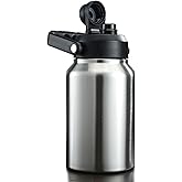 Gteller 64oz 128oz Wide Mouth Insulated Vacuum Water Bottle Jug With Handle, Gallon Stainless Steel Ice Bucket Travel Mug Large Sports Canteen (Stainless steel, 64oz)