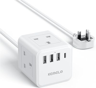 Kemelo 4 Way USB Extension Lead UK 13A 3250W 1.5m with Child Safety