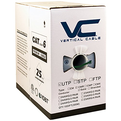 Vertical Cable Cat6, 550 MHz, UTP, 23AWG, Solid Bare Copper, 1000ft, Green, Bulk Ethernet Cable