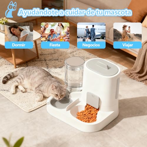 CALLECK Comedero y Bebedero Automático 2 en 1 para Perros y Gatos, Depósito de Comida 1.6 kg y Agua 0.8 L, Base Antideslizante, Antipolvo, Desmontable y Fácil de Limpiar