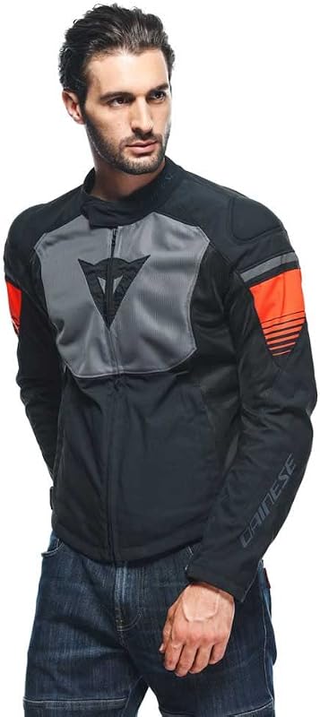- Air Fast Tex Jacket, Veste De Moto D'Été, Tissu Quickdry, Protections Souples Aux Épaules Et Aux Coudes, Veste Moto Pour Hommes, Noir/Gris/Rouge Fluo, 44