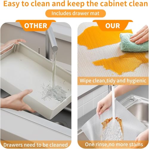 Pull-Out Cabinet Organizer, No-Drill Slide-Out Drawer with Adhesive Nano Film, Kitchen Cabinet Shelf Organizer, Under-Sink and Pantry Storage Shelf for Kitchen and Bathroom (White, 39x25x4cm)