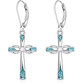 Cross Earrings for Women Dangle Sterling Silver Cross Earrings Turquoise Infinity Hanging Jewelry for Women Christmas Birthday Gifts