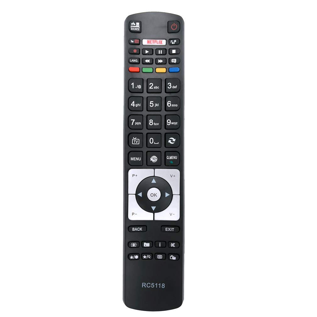VINABTY RC5118 Remote Control Replacement for Hitachi Smart TV Digihome Alba Polaroid Finlux 42HYT42U 32HPD274B-T 40-FFA-5511 40FLSMR277BC 40FPD274BT 43-FFA-5615 43FUA-8050 with NetFlix Youtube Button