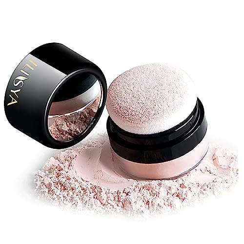 ROUSE Setting Powder Lightweight Loose Powder Finishing Powder Long-Lasting Face Powder Waterproof with Soft Mushroom Powder Puff & Mirror, Shimmery Finish,0.28 Oz (Soft Pink/Shimmering)