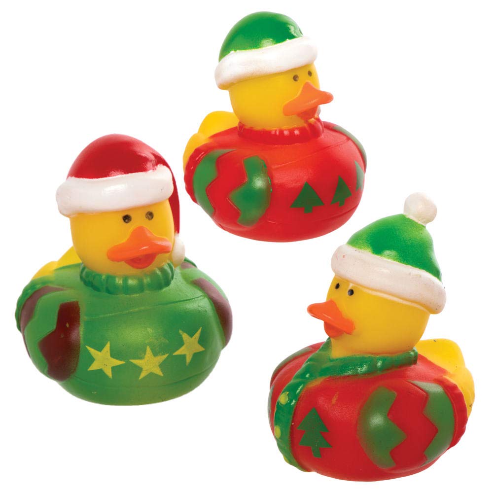 Baker Ross AX372 Christmas Rubber Ducks - Pack of 6, Novelty Toy for Children, Ideal Stocking or Party Bag Filler for Kids