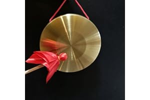 LOONELO Gong Instrument with 8.7inch(22cm),Chinese Traditional Percussion Instrument Brass Gong with Wooden Mallet and Red Ribbon for Home Office Celebration