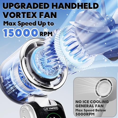 Handheld Fan with Cooling Plate, Portable Fan with Ice Cooler, 3-Second Fast Cooling,Rechargeable 4000mAh, 4 Speeds, Handheld Hanging Neck Desktop, Essential for Summer Travel/Outdoor/Office