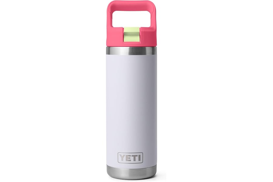 YETI Rambler 18 oz Bottle, Vacuum Insulated, Stainless Steel with Color Matching Straw Cap, Mist/Pink/Grasshopper