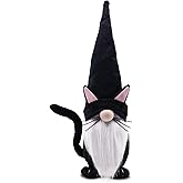 Upltowtme Black Cat Gnome Plush 13.5" Handmade Scandinavian Tomte Figurine Halloween Christmas Gnomes Spring Farmhouse Decor Ideal Gift for Women and Cat Lovers
