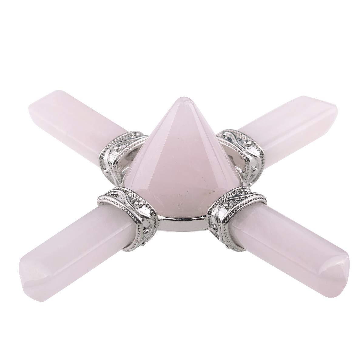 mookaitedecor Natural Pink Rose Quartz Crystal Pyramid Ornament with 4 Crystal Point Wands Meditation Gift Room Decor, Spiritual Decoration Wiccan Wicca Decor Healing Crystal Gift for Women Men