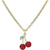 coadipress Red Cherry Fruit Necklace for Women Dainty Crystal Summer Tropical Fruit Charms Pearl Necklace Kawaii Choker Jewelry