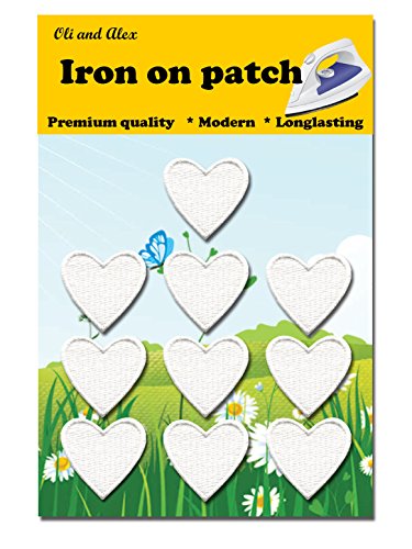 Iron On Patches - White Heart Patch 10 pcs Iron On Patch Embroidered Applique 1.26 x 1.18 inches (3.2 x 3 cm) A-115