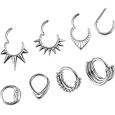 HONGTU implant Septum Rings 16G Surgical Steel Nose Rings Hoops for Women Seamless Clicker Hinged Segment Hoop Conch Helix Cartilage Earring Septum Jewelry Lip Nose Daith Hlix Piercing Jewelry
