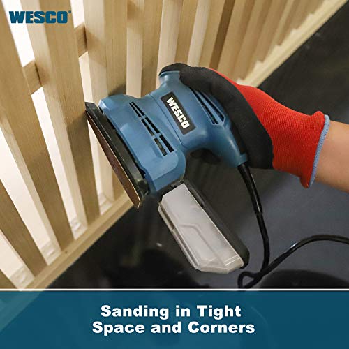 Sander, WESCO Compact 1.3A Mouse Detail Sander with 12Pcs Sandpapers, 14,000 RPM, Efficient Dust Collection System, for Detail Sanding in Home Decoration