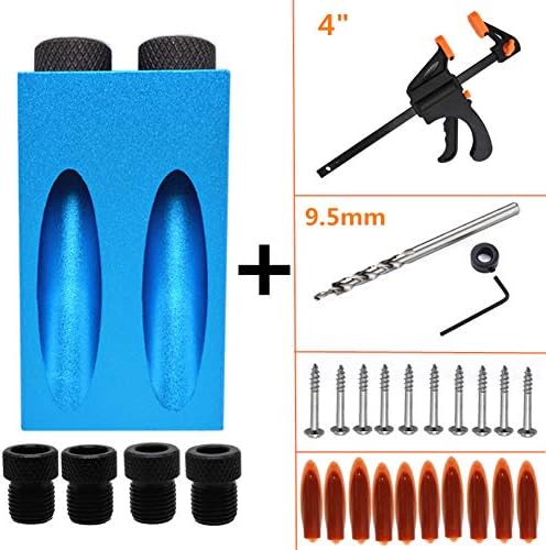 IsEasy Woodworking Pocket Hole Jig Kit with Plastic F Clamps 6/8/10mm Angle Drill Guide Set Hole Puncher Locator Jig Drill Bit Set for DIY Carpentry Tools