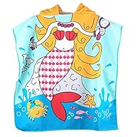 Kids Hooded Beach Bath Towel,Swim Pool Coverup Poncho Cape Multi-use for Bath/Shower/Pool/Swim 24" x 48",Fit 2-7 Years (Blue Mermaid)