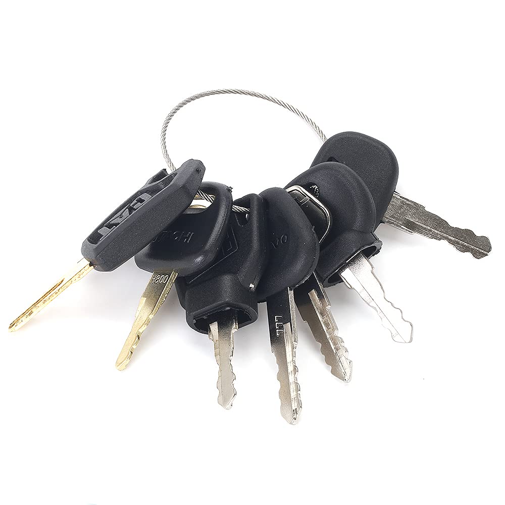 GAOHOU 7pcs Replacement Ignition Key Set Compatible for JCB CAT Komatsu 14603 14607 Plant Excavator Dumper Tractor Dozer Roller with Large Key Ring